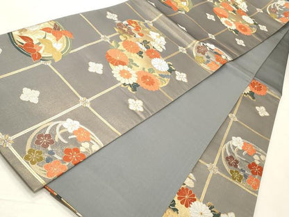 平和屋着物◎六通柄袋帯 唐織 花丸文 金銀糸 正絹 逸品 CABD2284qe