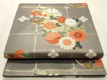 平和屋着物◎六通柄袋帯 唐織 花丸文 金銀糸 正絹 逸品 CABD2284qe