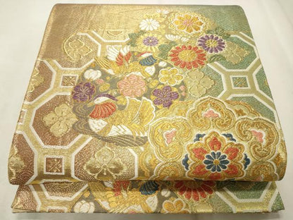 平和屋着物◎六通柄袋帯 花華文 金糸 正絹 逸品 CABD2294qe