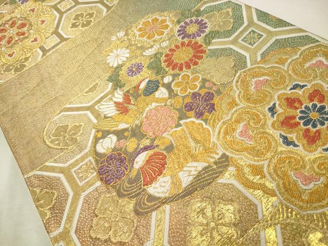平和屋着物◎六通柄袋帯 花華文 金糸 正絹 逸品 CABD2294qe