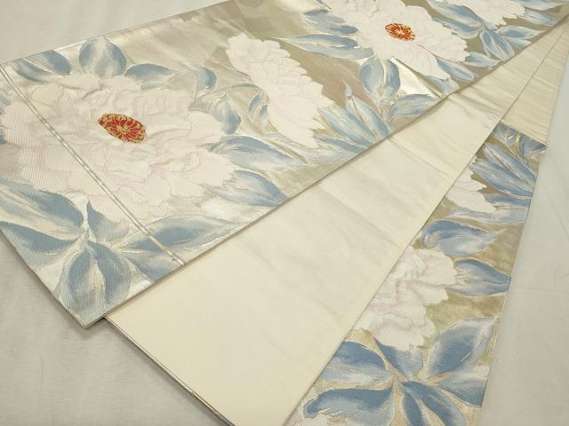 平和屋着物◎六通柄袋帯 牡丹 金銀糸 正絹 逸品 CABD2297qe