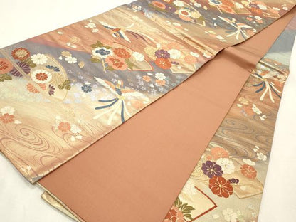 平和屋着物◎六通柄袋帯 唐織 流水花鳥文 金銀糸 正絹 逸品 CABD2298qe