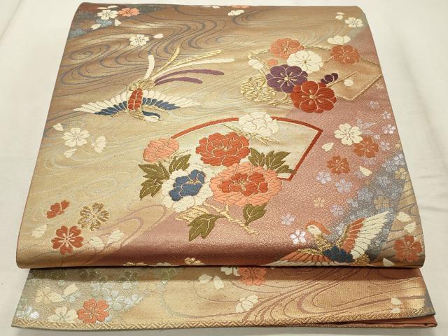 平和屋着物◎六通柄袋帯 唐織 流水花鳥文 金銀糸 正絹 逸品 CABD2298qe