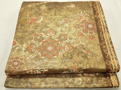 平和屋着物◎六通柄袋帯 唐織 花鳥文 金銀糸 正絹 逸品 CABD2299qe
