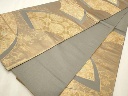 平和屋着物◎六通柄袋帯　地紙重ね花文　金糸　正絹　逸品　CABD2306qe
