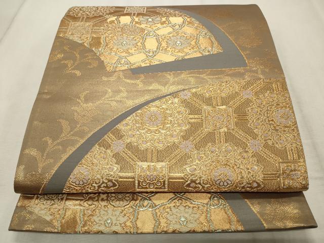 平和屋着物◎六通柄袋帯　地紙重ね花文　金糸　正絹　逸品　CABD2306qe
