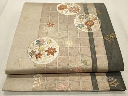 平和屋着物◎六通柄袋帯　花丸文　金糸　正絹　逸品　CABD2311qe