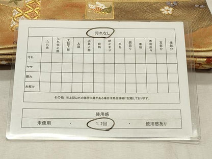 平和屋着物◎六通柄袋帯　唐織　短冊花蝶文　金糸　正絹　逸品　CABD2314qe