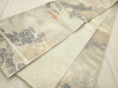 平和屋着物◎六通柄袋帯 風景文 都つづれ 銀糸 正絹 逸品 CABD2316qe