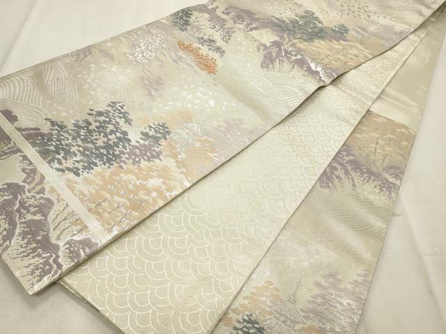 平和屋着物◎六通柄袋帯 風景文 都つづれ 銀糸 正絹 逸品 CABD2316qe