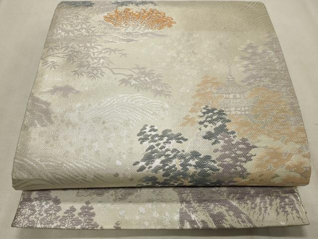 平和屋着物◎六通柄袋帯 風景文 都つづれ 銀糸 正絹 逸品 CABD2316qe