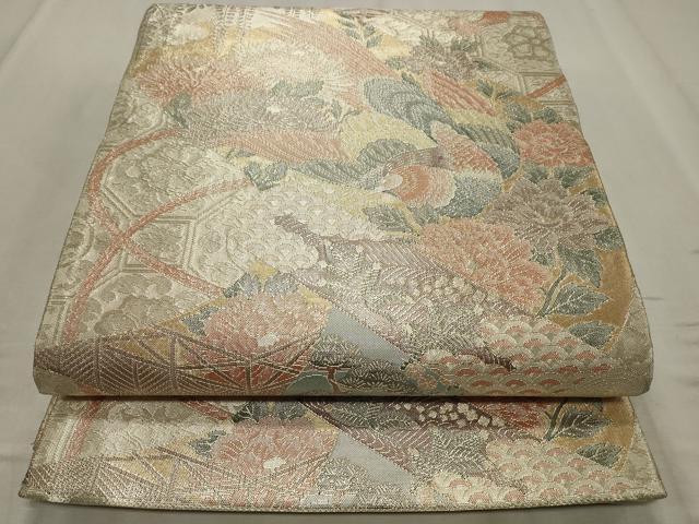 平和屋着物◎900特選佐賀錦 六通柄袋帯 絵巻花鳥文 金銀糸 正絹 逸品 CABD2317qe