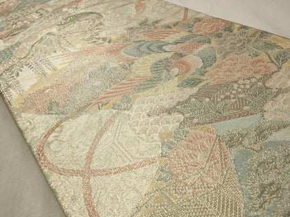 平和屋着物◎900特選佐賀錦 六通柄袋帯 絵巻花鳥文 金銀糸 正絹 逸品 CABD2317qe