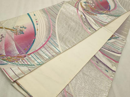 平和屋着物◎六通柄袋帯 花鳥文 金銀糸 正絹 逸品 CABD2321qe