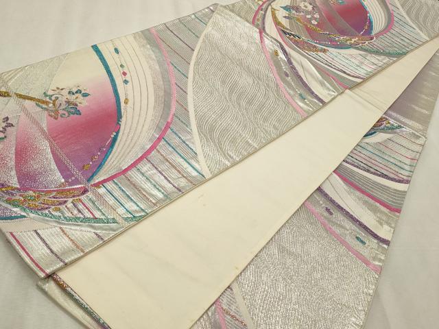 平和屋着物◎六通柄袋帯 花鳥文 金銀糸 正絹 逸品 CABD2321qe