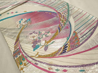 平和屋着物◎六通柄袋帯 花鳥文 金銀糸 正絹 逸品 CABD2321qe