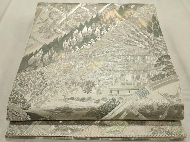 平和屋着物◎六通柄袋帯 風景文 プラチナ箔 正絹 逸品 CABD2323qe