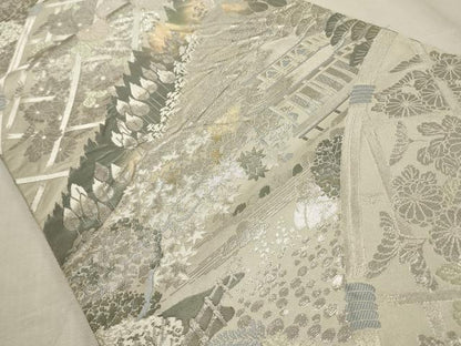 平和屋着物◎六通柄袋帯 風景文 プラチナ箔 正絹 逸品 CABD2323qe