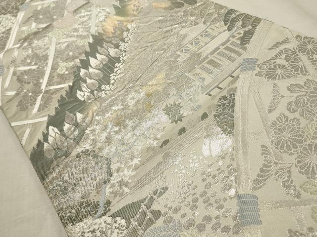 平和屋着物◎六通柄袋帯 風景文 プラチナ箔 正絹 逸品 CABD2323qe