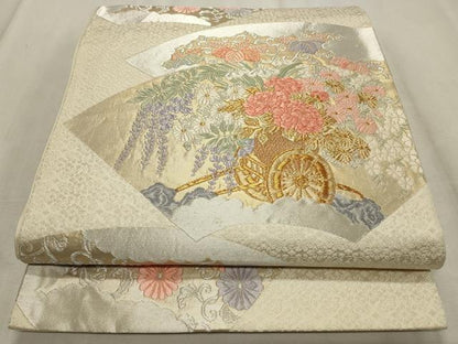平和屋着物◎六通柄袋帯 唐織 花車文 金銀糸 正絹 逸品 CABD2324qe