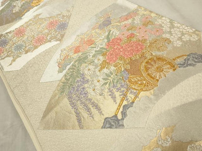 平和屋着物◎六通柄袋帯 唐織 花車文 金銀糸 正絹 逸品 CABD2324qe