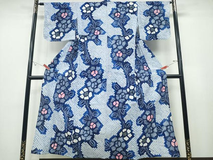 平和屋着物∴夏物 浴衣 有松鳴海絞り 枝牡丹文 綿 逸品 CABD2402ng