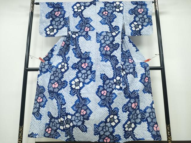 平和屋着物∴夏物 浴衣 有松鳴海絞り 枝牡丹文 綿 逸品 CABD2402ng
