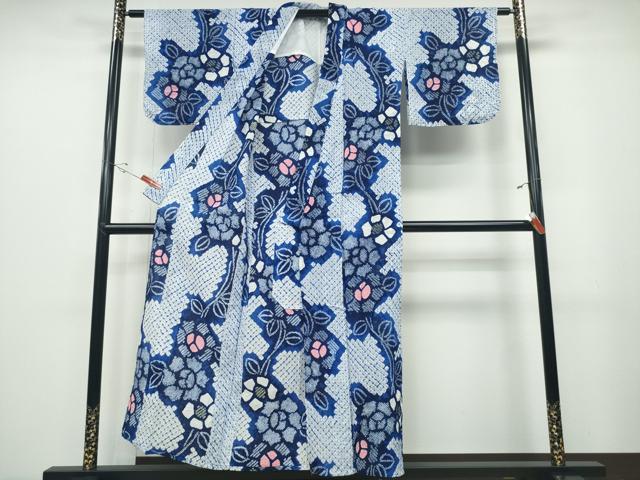 平和屋着物∴夏物 浴衣 有松鳴海絞り 枝牡丹文 綿 逸品 CABD2402ng