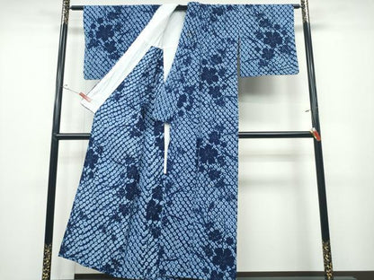 平和屋着物∴夏物 浴衣 有松鳴海絞り 蜘蛛絞り 枝花文 綿 逸品 CABD2407ng