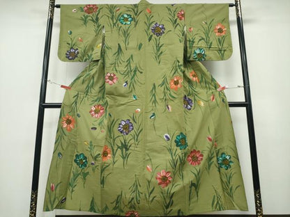 平和屋着物∴夏物 浴衣 手描き 草花文 綿 逸品 CABD2408ng