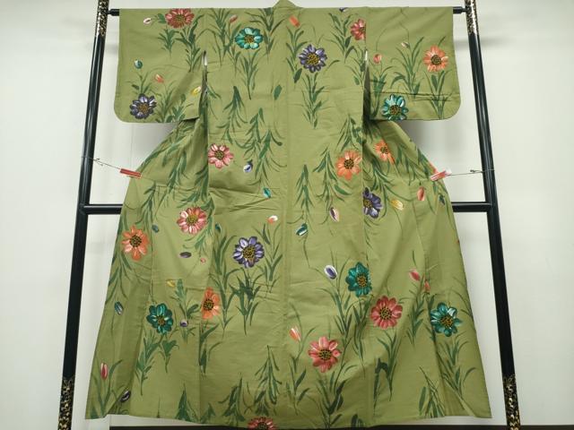 平和屋着物∴夏物 浴衣 手描き 草花文 綿 逸品 CABD2408ng