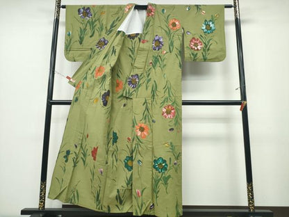 平和屋着物∴夏物 浴衣 手描き 草花文 綿 逸品 CABD2408ng
