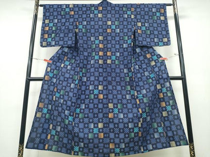 平和屋着物∴夏物 浴衣 市松吉祥文 綿 逸品 CABD2409ng