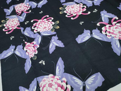 平和屋着物∴夏物 浴衣 舞蝶乱菊 黒地 綿 逸品 未使用 CABD2410ng