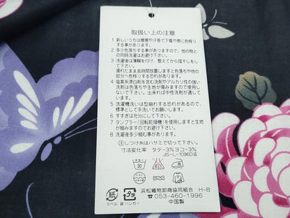 平和屋着物∴夏物 浴衣 舞蝶乱菊 黒地 綿 逸品 未使用 CABD2410ng