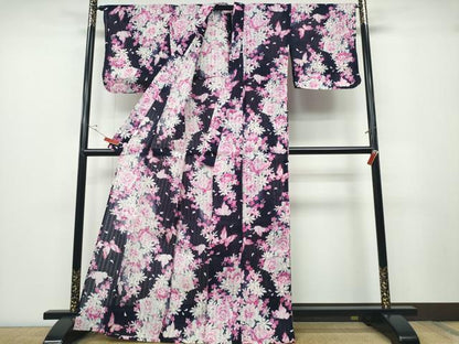平和屋着物∴夏物 浴衣 薔薇 舞蝶文 綿 逸品 CABD2412ng