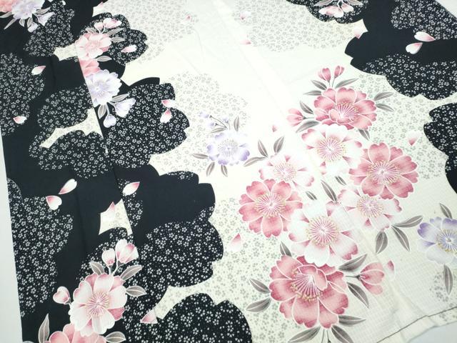 平和屋着物∴夏物 浴衣 綿紅梅 舞桜 ラメ 綿 逸品 CABD2415ng
