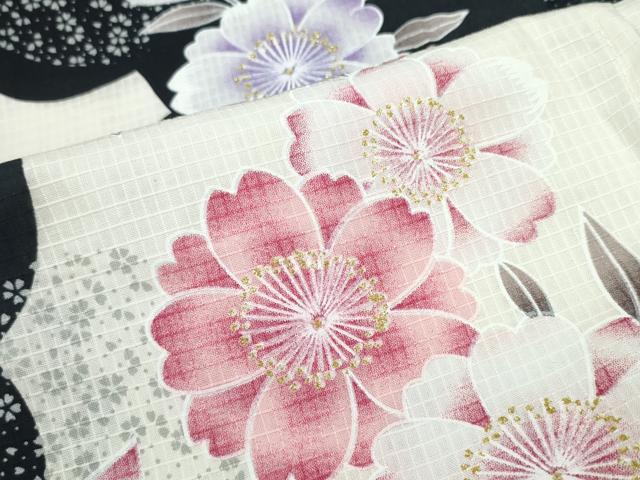 平和屋着物∴夏物 浴衣 綿紅梅 舞桜 ラメ 綿 逸品 CABD2415ng