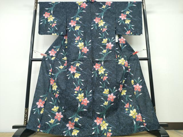 平和屋着物∴夏物　浴衣　草花文　綿　逸品　未使用　CABD2417ng