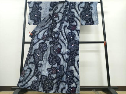 平和屋着物∴夏物 浴衣 有松鳴海絞り 枝花文 綿 逸品 CABD2429ng