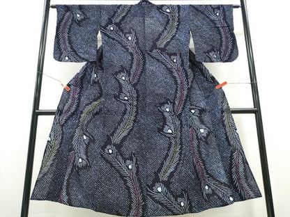 平和屋着物∴夏物 浴衣 有松鳴海絞り 孔雀羽文 綿 逸品 CABD2431ng