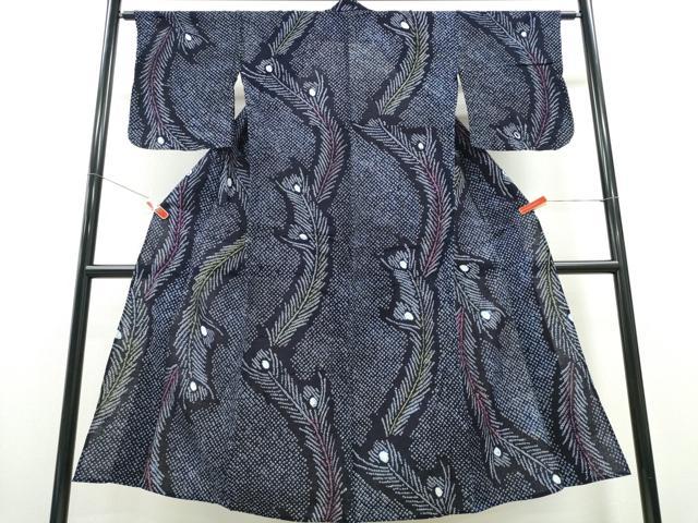 平和屋着物∴夏物 浴衣 有松鳴海絞り 孔雀羽文 綿 逸品 CABD2431ng