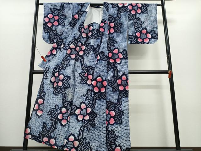 平和屋着物∴夏物 浴衣 有松鳴海絞り 花唐草文 綿 逸品 CABD2437ng