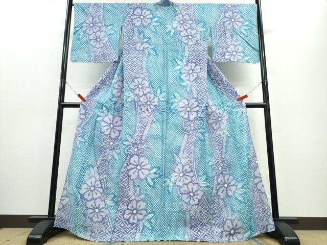 平和屋着物∴夏物 浴衣 有松鳴海絞り 笹竹吉祥花文 綿 逸品 CABD2443ng