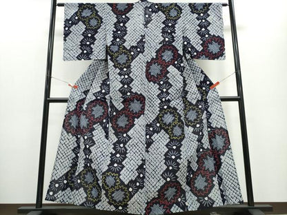 平和屋着物∴夏物 浴衣 有松鳴海絞り 松葉舞花文 綿 逸品 CABD2449ng