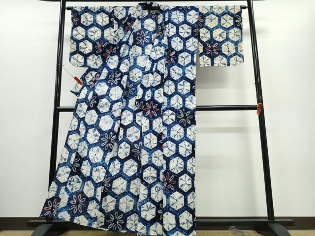 平和屋着物∴夏物 浴衣 有松鳴海絞り 亀甲花文 綿 逸品 CABD2450ng