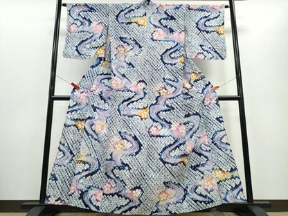 平和屋着物∴夏物　浴衣　有松鳴海絞り　流水舞花文　綿　逸品　CABD2454ng