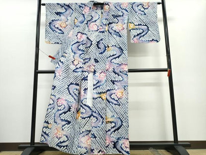 平和屋着物∴夏物　浴衣　有松鳴海絞り　流水舞花文　綿　逸品　CABD2454ng