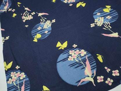 平和屋着物∴夏物　浴衣　綿紅梅　満月舞蝶花文　綿　逸品　CABD2456ng