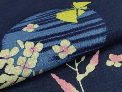 平和屋着物∴夏物　浴衣　綿紅梅　満月舞蝶花文　綿　逸品　CABD2456ng